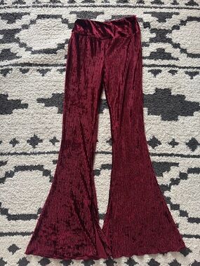 Urban Outfitters Burgundy Ribbed Velvet Flare Pants